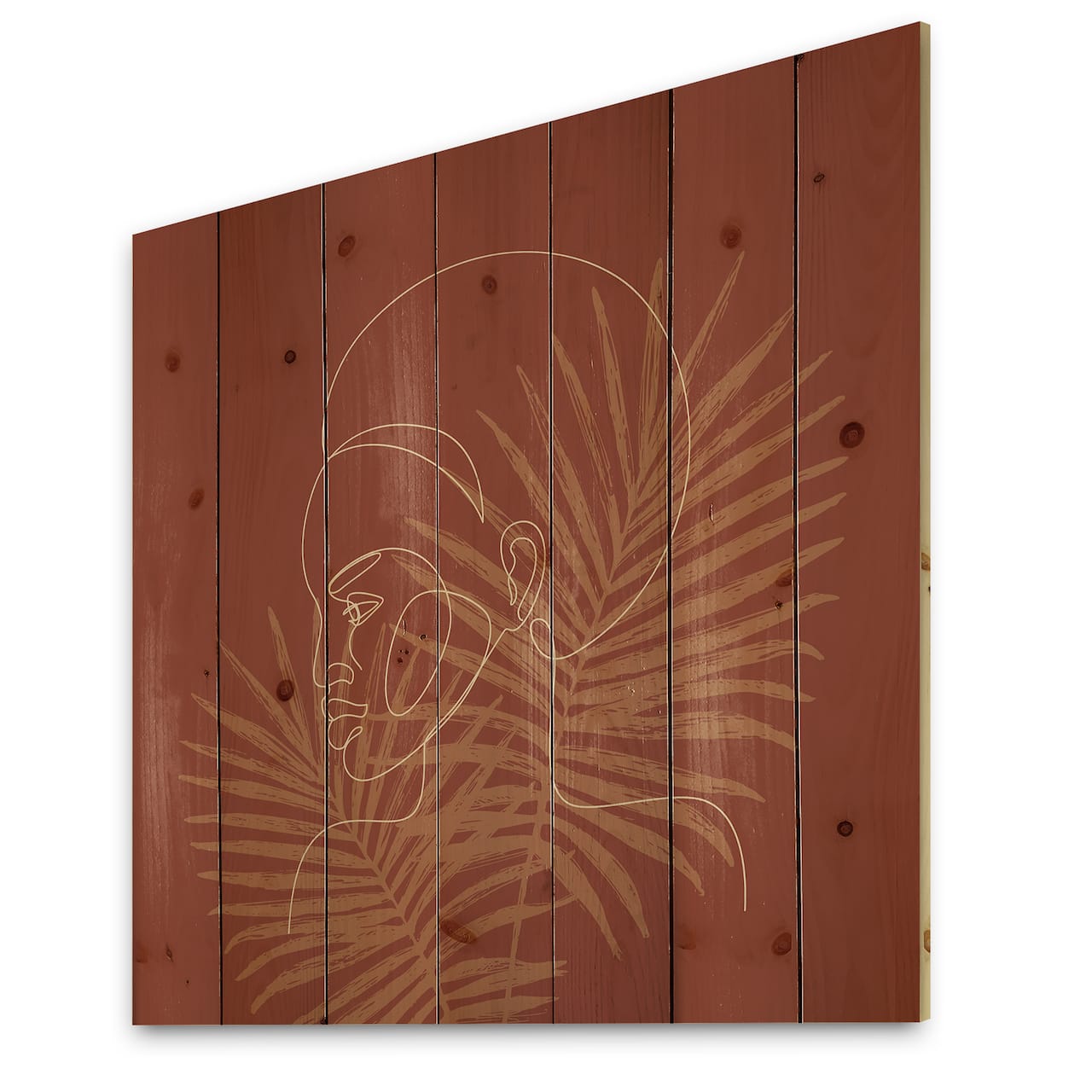 Designart - Sillhouette of Afro American Girl on Palm Leaves - Modern Print on Natural Pine Wood